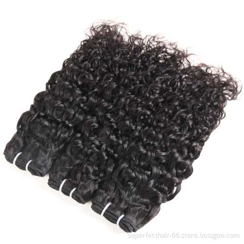 Factory Raw Virgin Indian Human Hair Bundles Water wave Hair waving with13*4 Lace Frontal